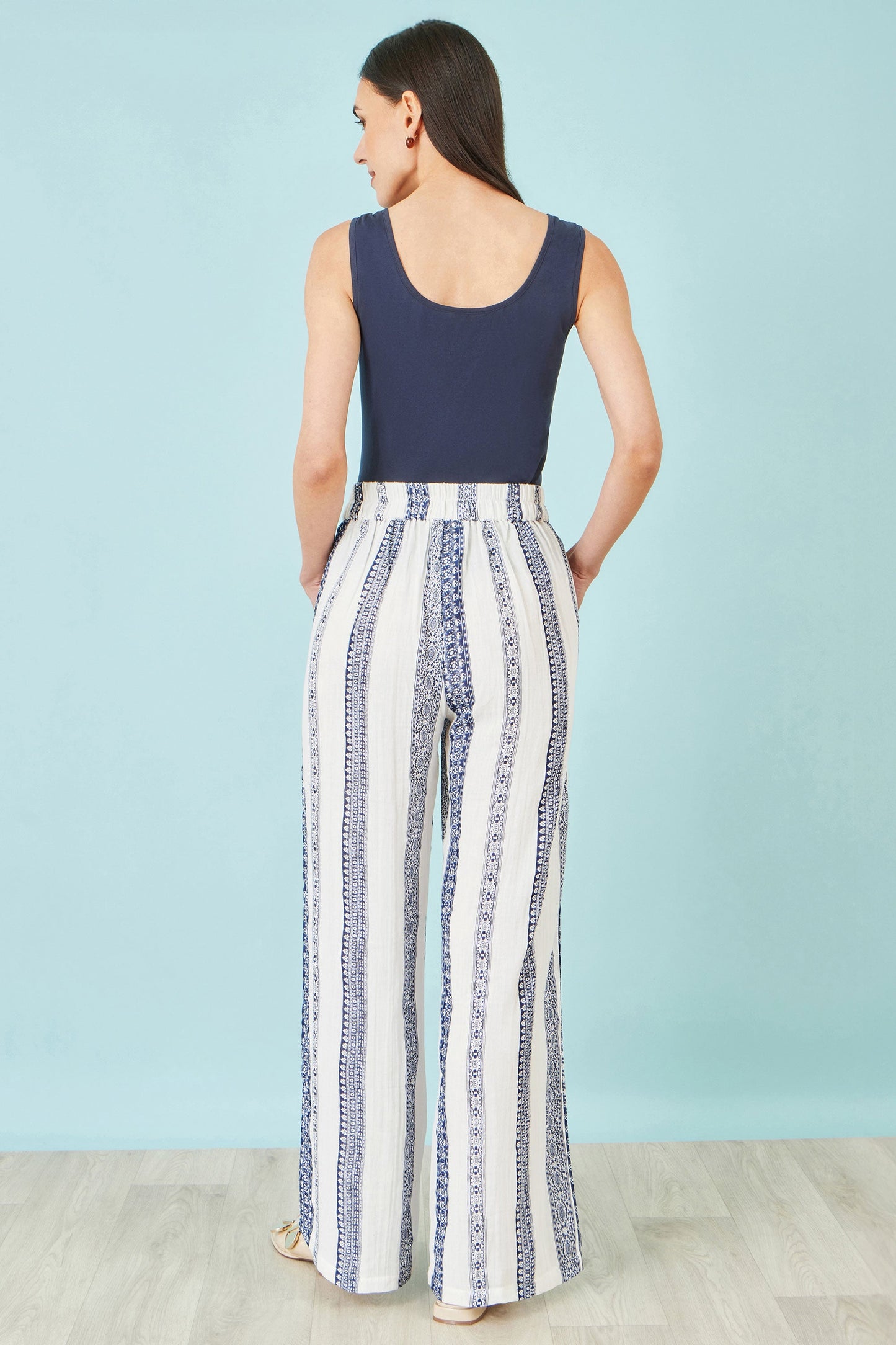 The Stripe Wide Leg – White Cotton Cropped Trousers