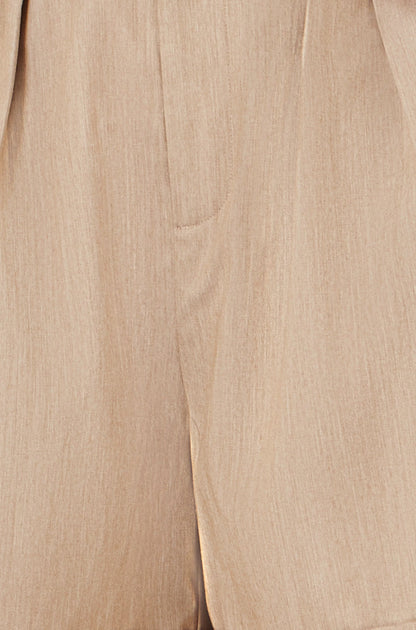 Brown Pleat Front Shorts