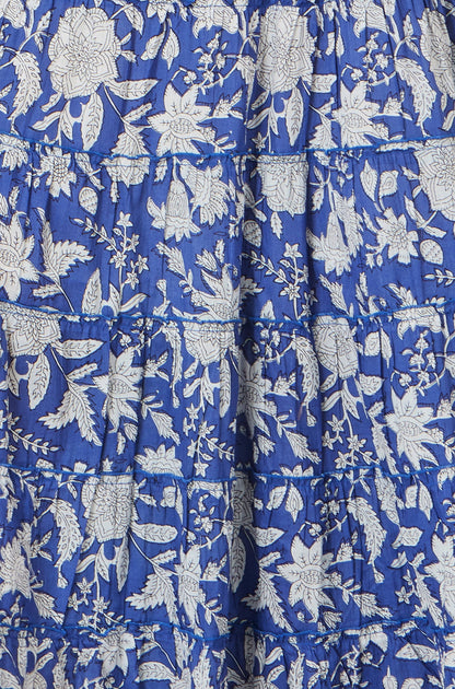 The Blue Floral – Cotton Tiered Maxi Skirt
