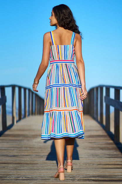 Multicolour Stripe Cotton Midi Sun Dress