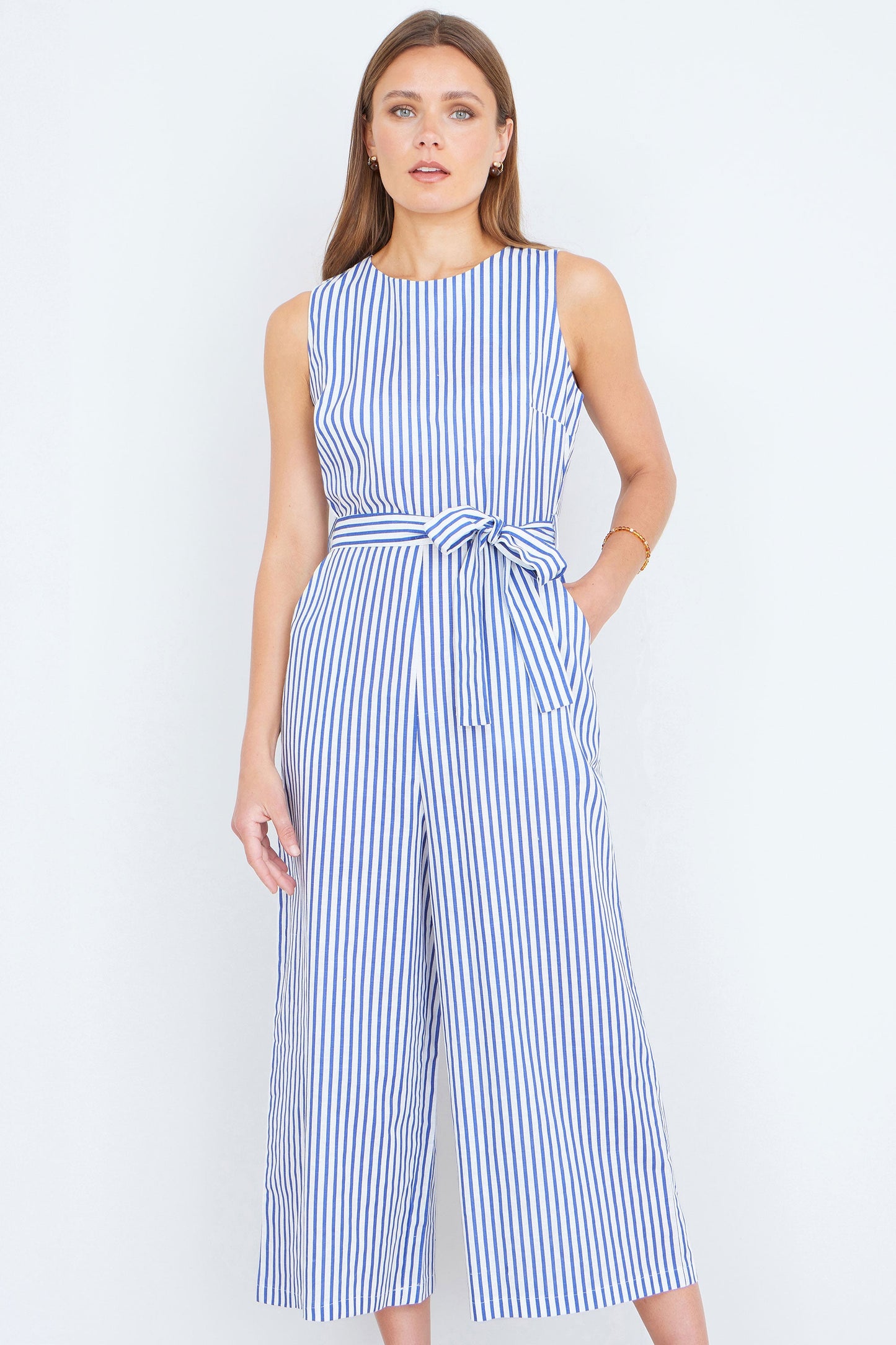 The Stripe Culotte – Blue Cotton Jumpsuit