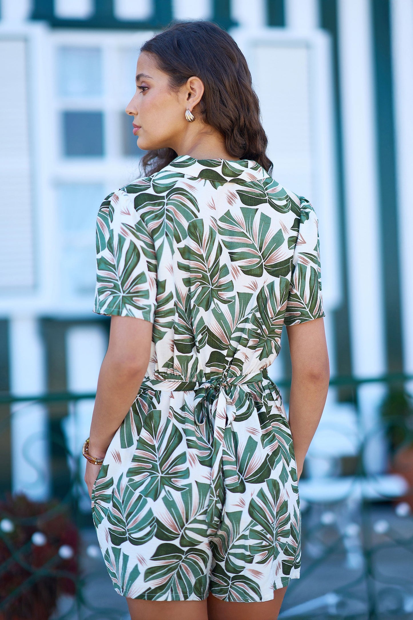 The Leaf Print Playsuit – Green Viscose