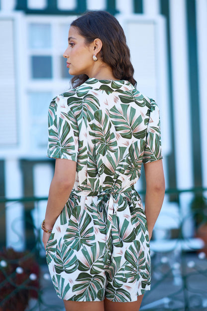 The Leaf Print Playsuit – Green Viscose