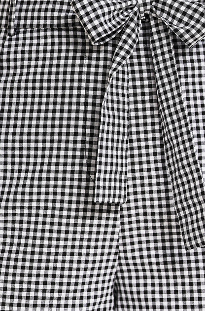 Black Cotton Gingham Tie Belt Shorts
