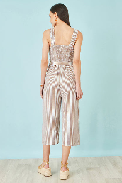 Brown Stripe Strappy Jumpsuit