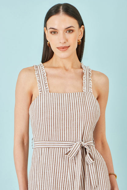 Brown Stripe Strappy Jumpsuit