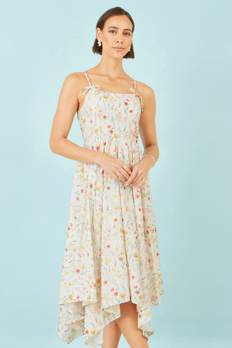 White Botanical Embroidery Fabric Handkerchief Hem Dress