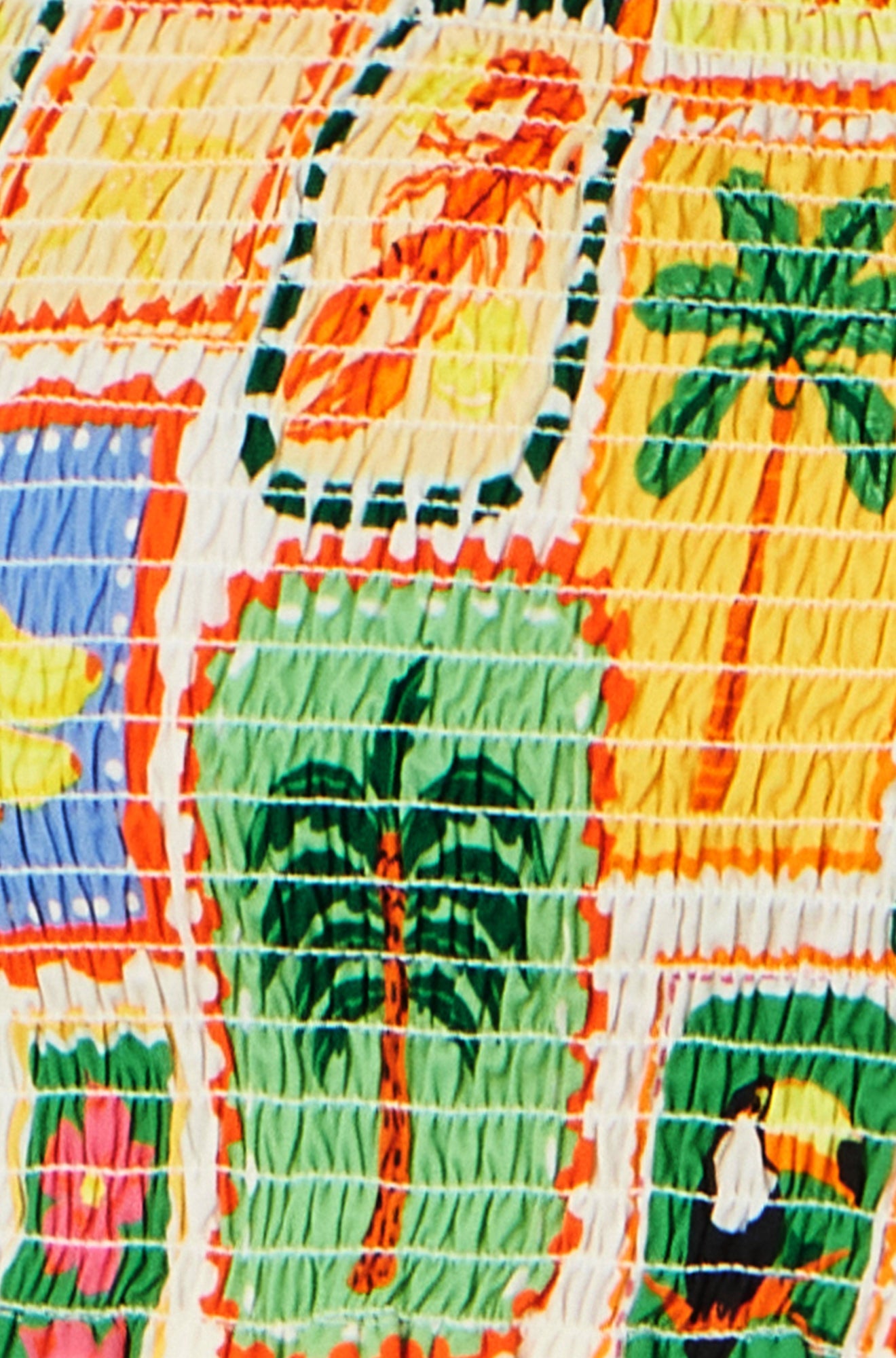 Multicolour Cropped Shirred Cotton Postcard Print Top