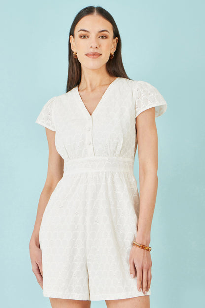 White Cotton Broderie Anglaise Playsuit