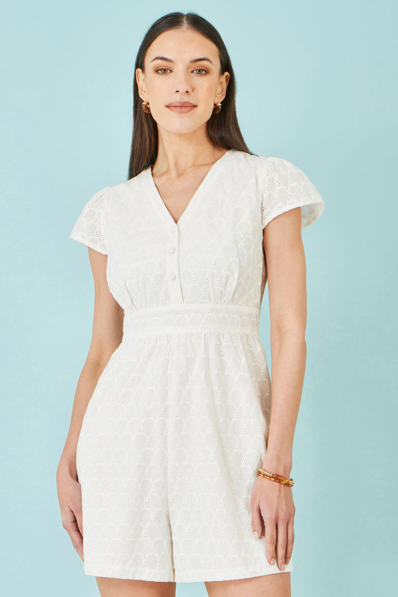 White Cotton Broderie Anglaise Playsuit