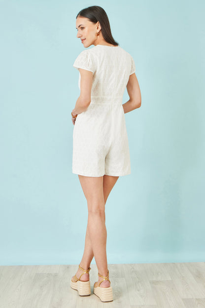 White Cotton Broderie Anglaise Playsuit