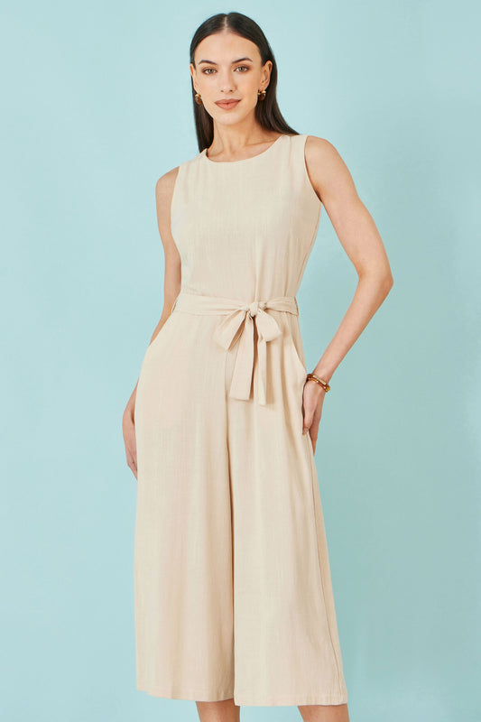 Beige Viscose Culotte Jumpsuit