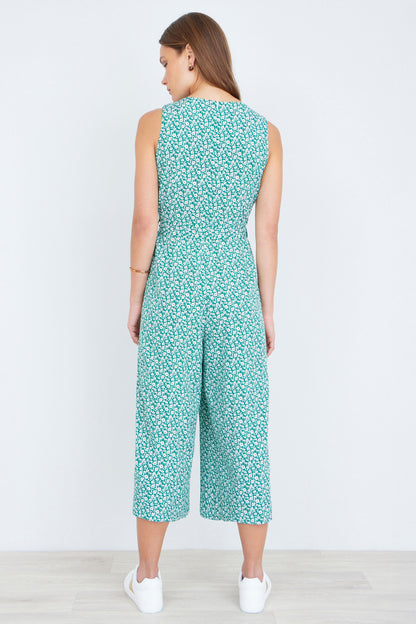 Green Ditsy Culotte Jumpsuit