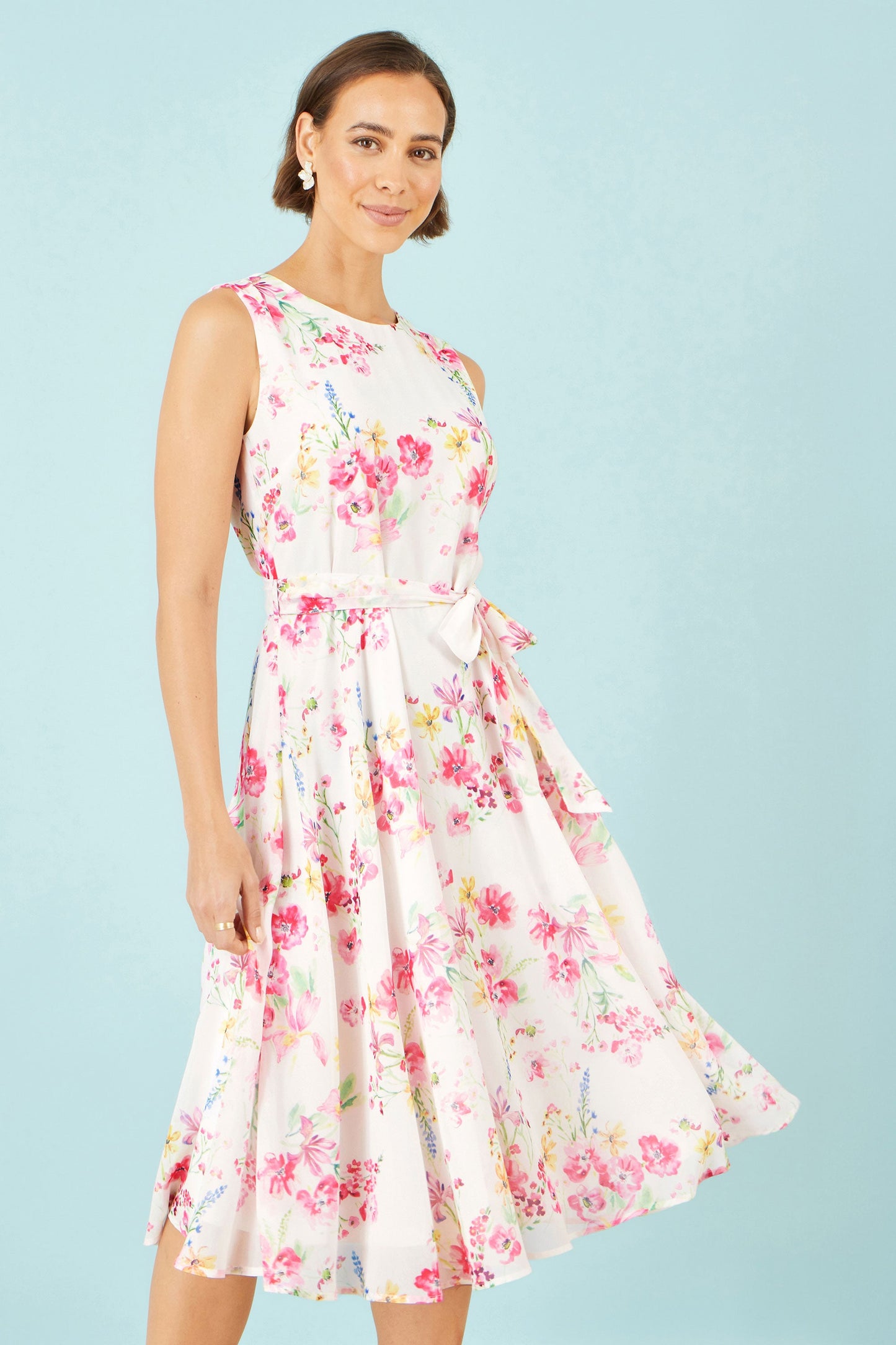 The Delicate Floral – White Midi Skater Dress