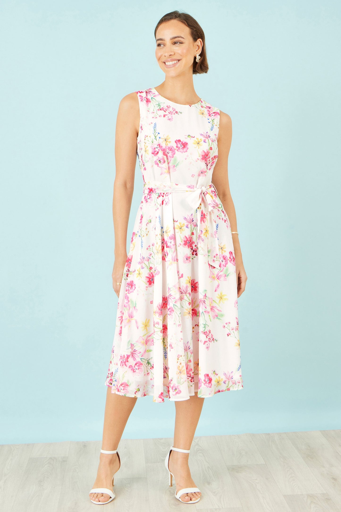 The Delicate Floral – White Midi Skater Dress