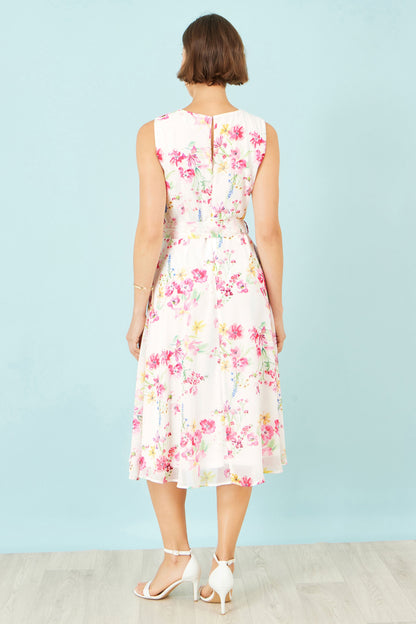 The Delicate Floral – White Midi Skater Dress