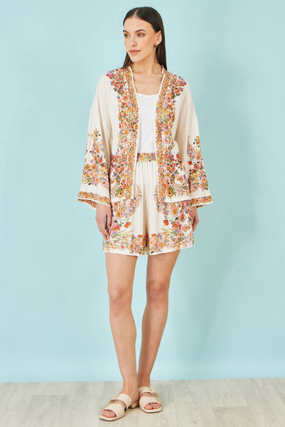 Ivory Viscose Floral Border Shorts