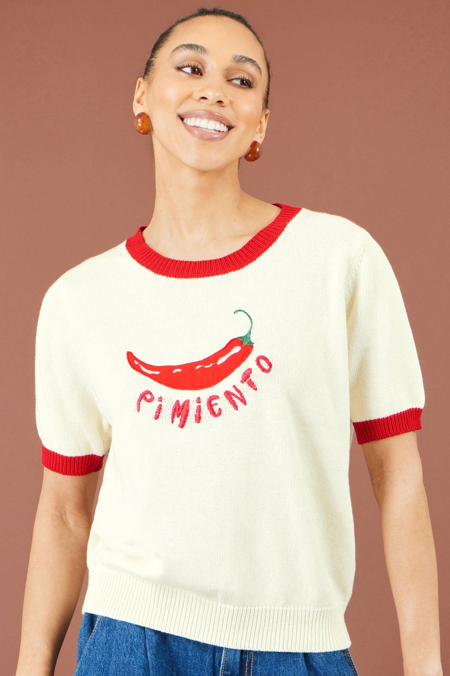 The Pimiento – Ivory Chilli Cotton Knit Top