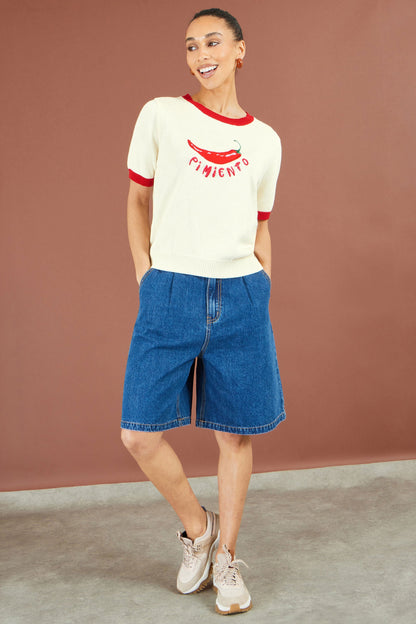 The Pimiento – Ivory Chilli Cotton Knit Top