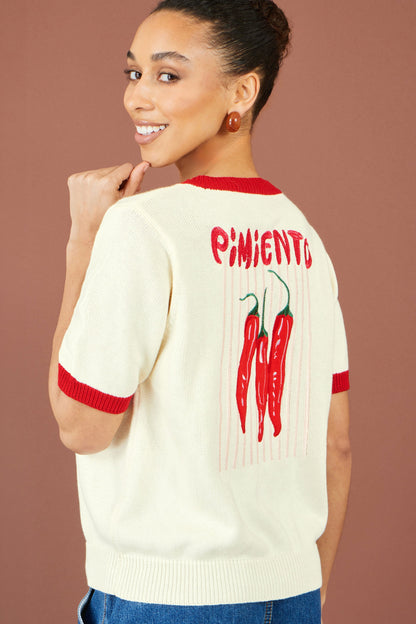 The Pimiento – Ivory Chilli Cotton Knit Top