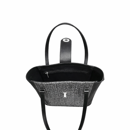 Tannery Tweed & Leather Mini Twist Lock Shopper Bag – Black