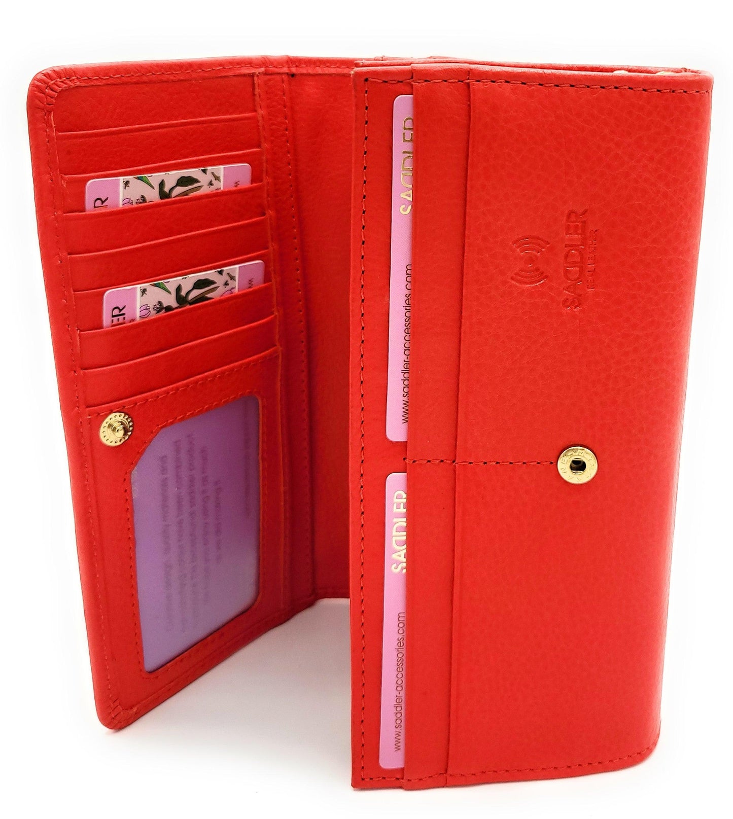 Bonnie RFID Leather Multi-Section Purse - Red - Bascora