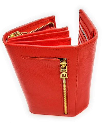 Bonnie RFID Leather Multi-Section Purse - Red - Bascora